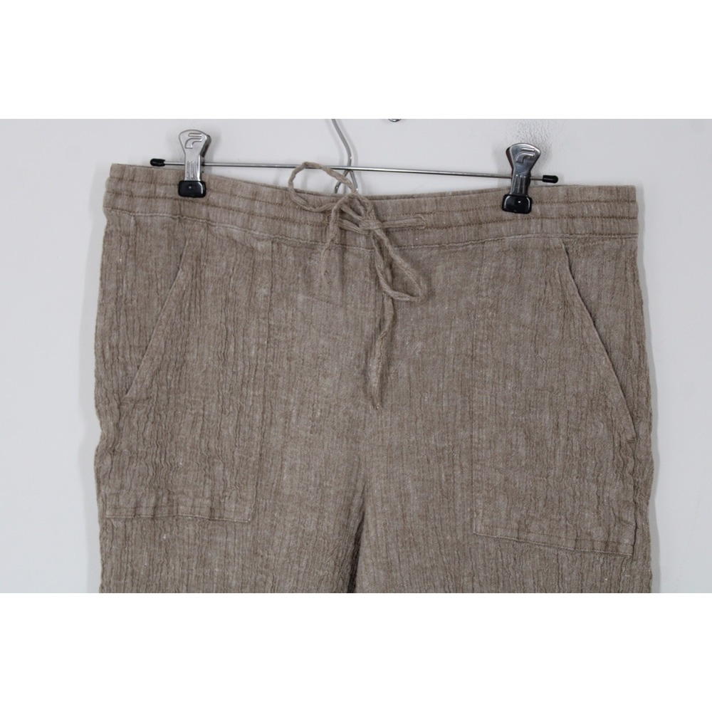 Pure J Jill M Brown Crinkle Linen Cotton Pull On High Rise Crop Drawstring Pants - Picture 2 of 7